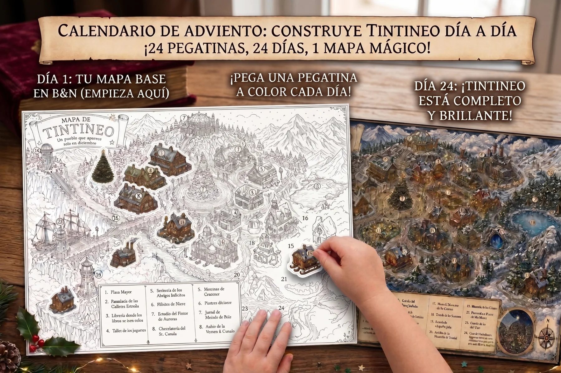 Calendario de Adviento infantil Tintineo con mapa y pegatinas